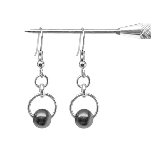 Simple Dangle Earrings Women, Small Drop Earring, Single Black Bead, Stainless Steel Jewelry for her, Gift Idea for Wife