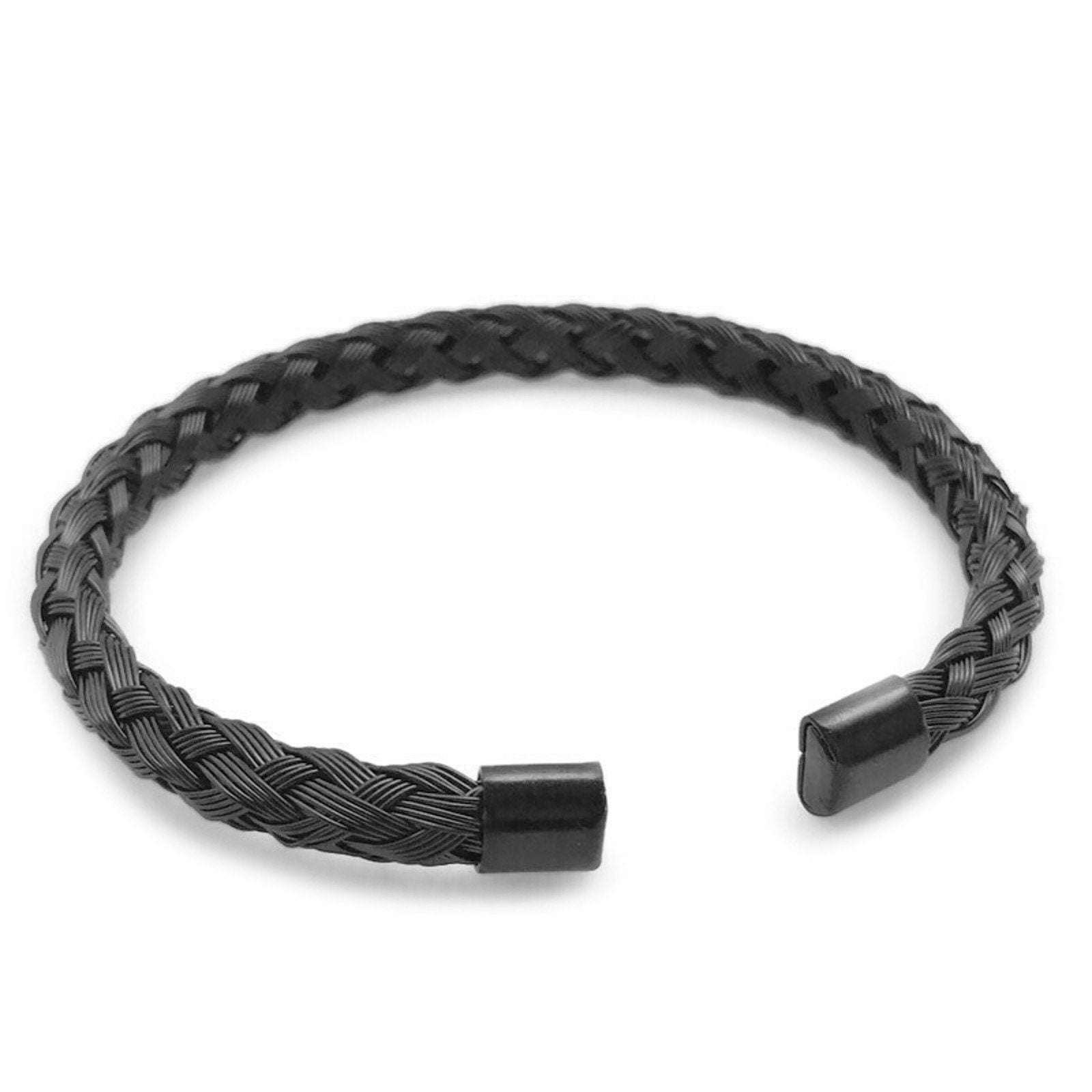 Men's Hinged Black and Blue Stainless Steel and Carbon Fiber Bracelet -  Simply Sterling