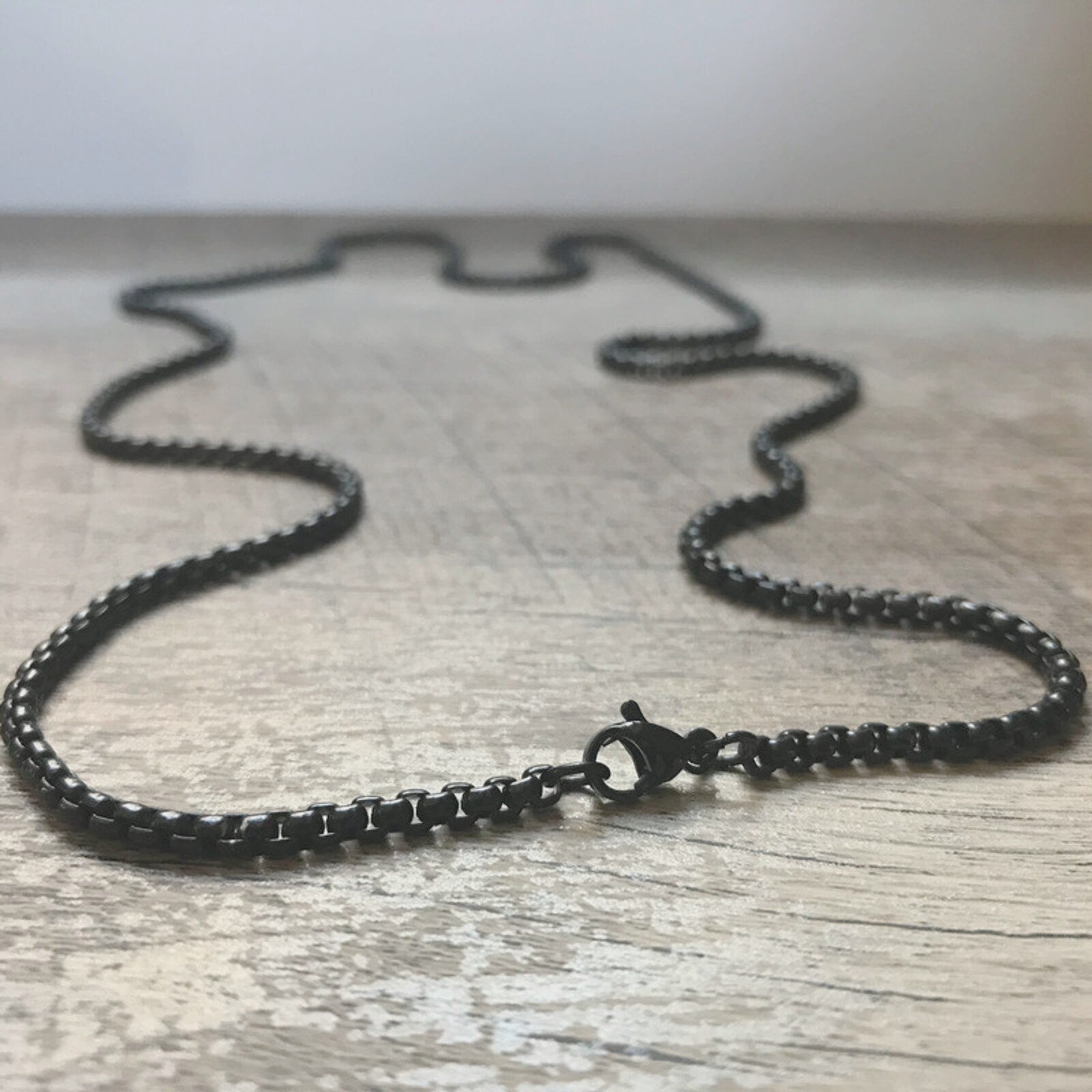 Box Link Necklace Chain (3mm) - Black, 20
