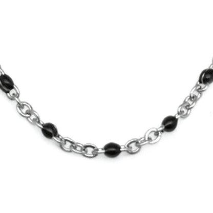 Thin Silver and Black Stainless Steel Necklace Chain, 1.5mm, Resin Beads, Layering Chain, No Tarnish Jewelry, Gift for Her