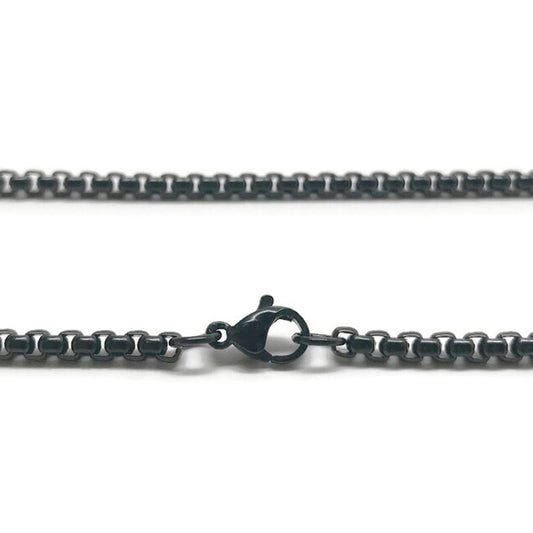 Black Box Chain Necklace, Stainless Steel Chain, 3mm, No Tarnish Jewelry, Gift for Men, 20, 24 and 30 Inch