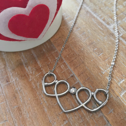 3 Heart Necklace, Triple Wire Heart Pendant, Romantic Gift for Girlfriend, Sweet 16, Present for Wife, Stainless Steel Jewelry