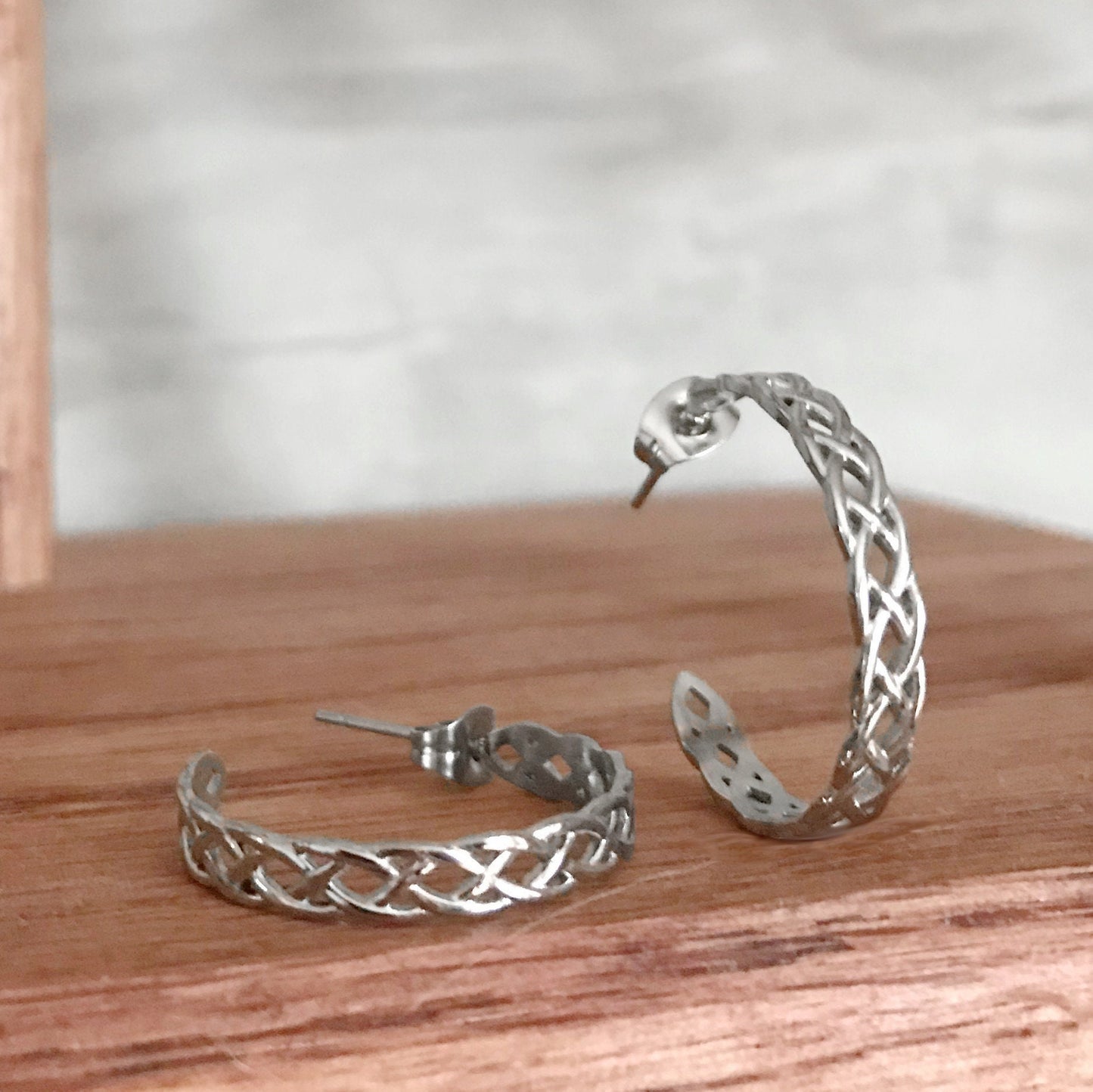 Braided Hoop Earrings, Stainless Steel, Irish Jewelry for Women, Gift Ideas For Sister, Bridesmaid Gift, Medium, Round