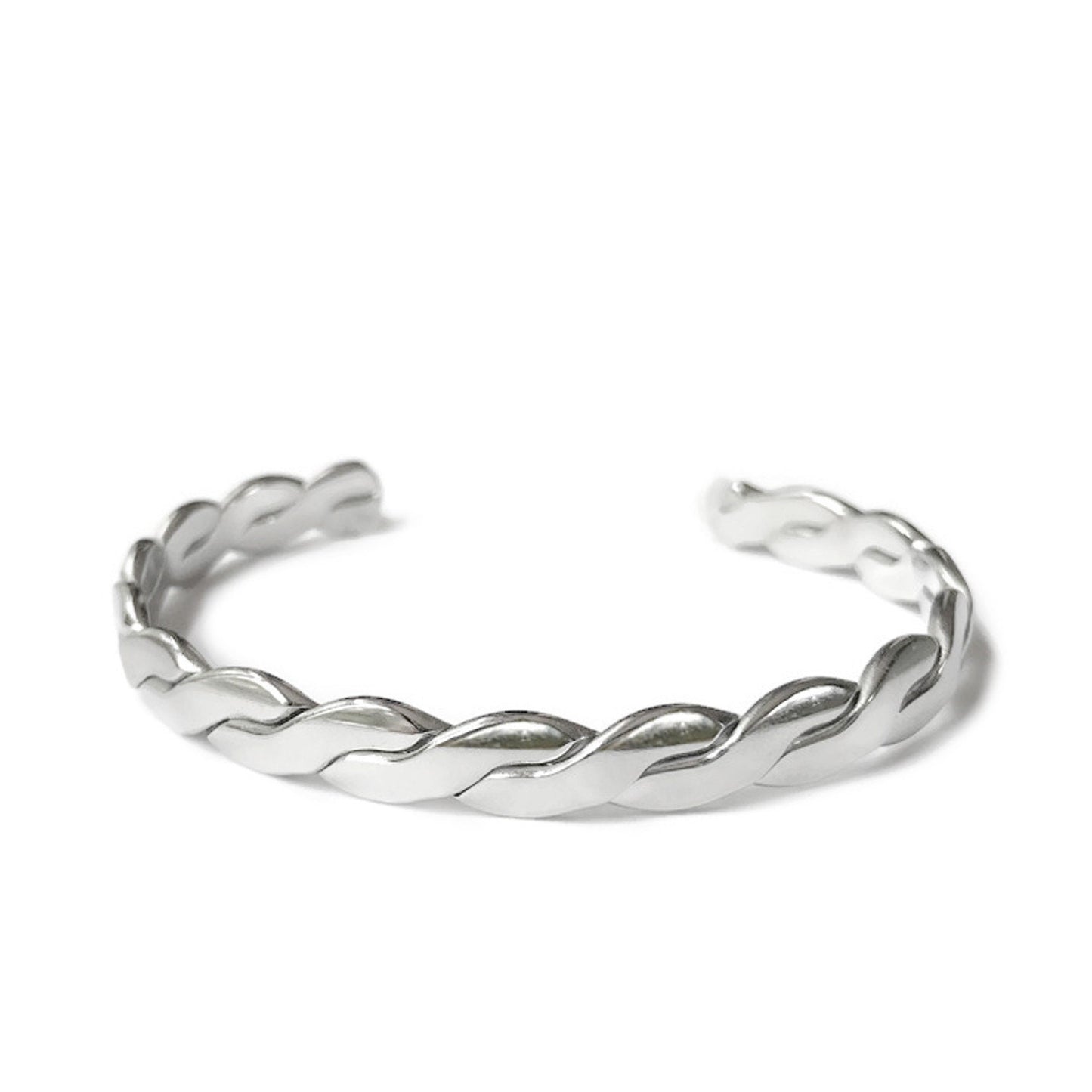 Silver Twist Cuff Bracelet, Stainless Steel Jewelry, Flat Rope Braid Bangle, Adjustable Metal Bracelet, Birthday Gift for Wife