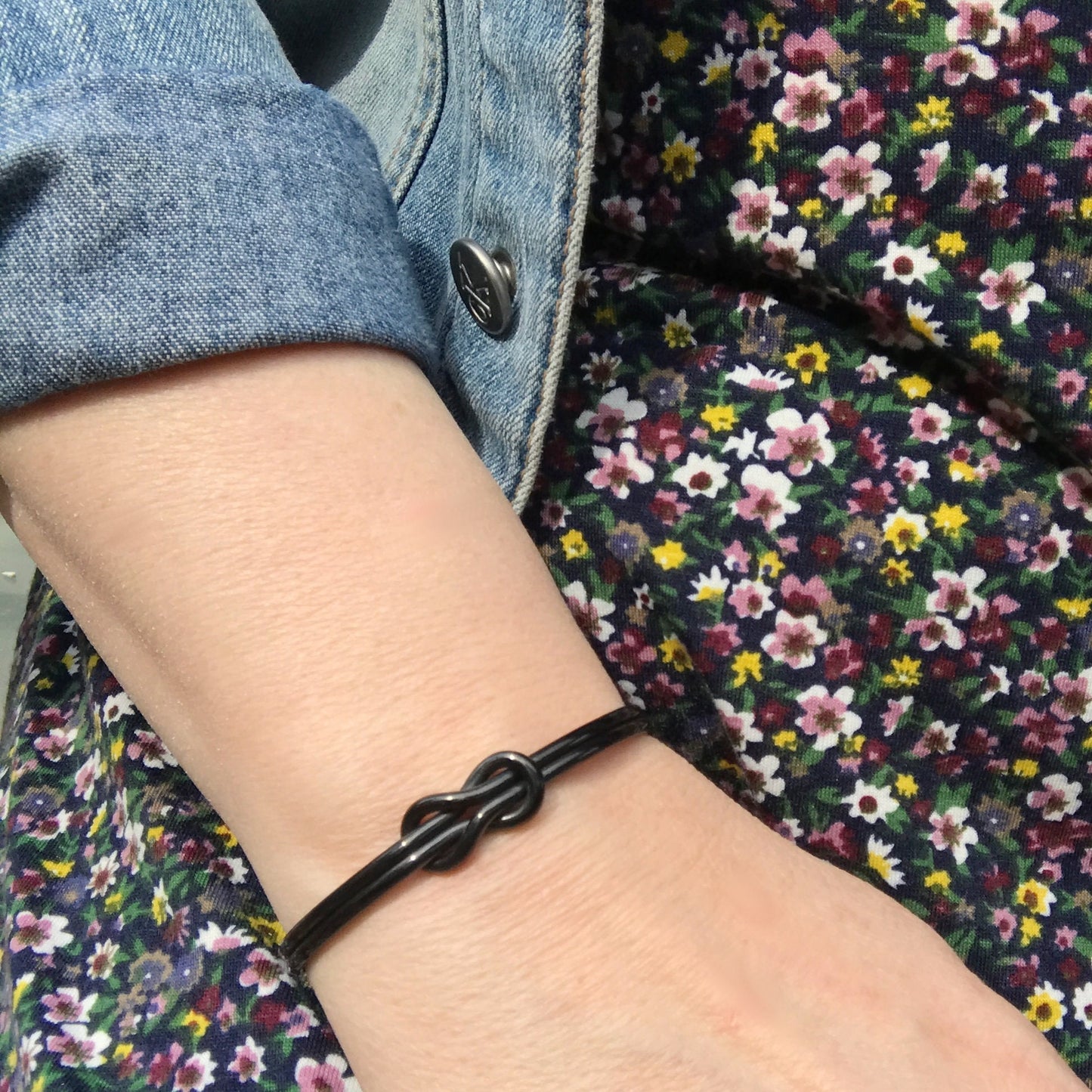 Black Square Knot Bracelet, Stainless Steel Wire Cuff, Infinity Jewelry, Metal Love Knot Symbol, Groomsmen Gift