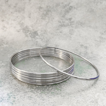 Stainless Steel Bangle Bracelet Woman, Thin Non Tarnish Silver Bracelets, Stacking Bangles, Single Metal Bracelet, Large Wrist Size Option