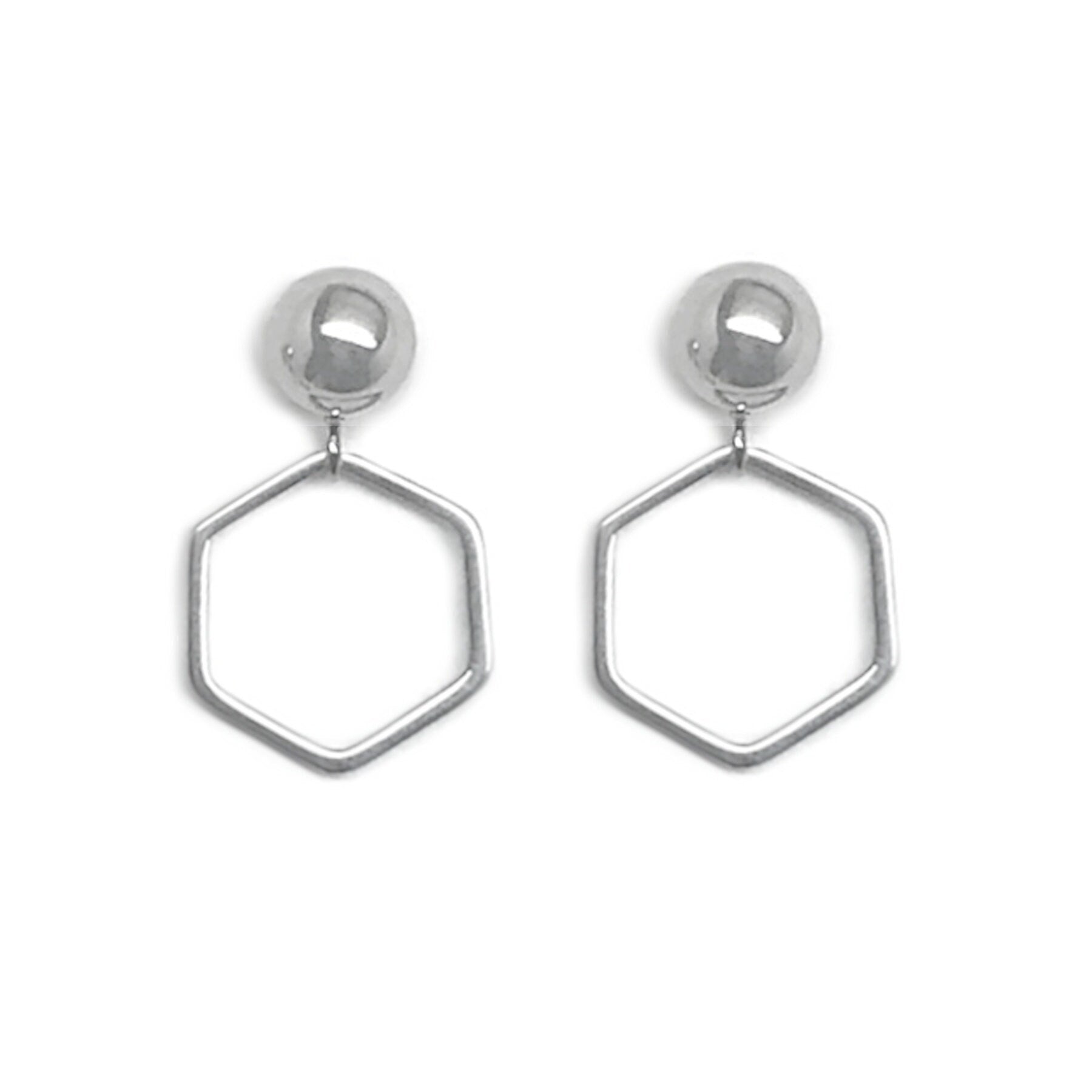 Small Hexagon Drop Stud Earrings, Stainless Steel Dangle Earrings, Non Tarnish, Minimalist Style, Honeycomb Design