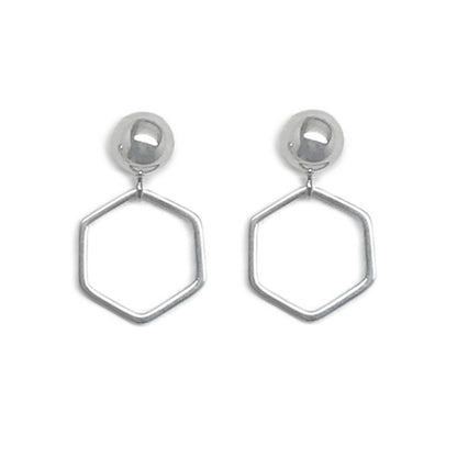 Small Hexagon Drop Stud Earrings, Stainless Steel Dangle Earrings, Non Tarnish, Minimalist Style, Honeycomb Design