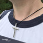 Mens Simple Cross Necklace Leather Cord, Stainless Steel Pendant, Jewelry for Him, Religious Gift for Son, Silver Crucifix