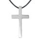Mens Simple Cross Necklace Leather Cord, Stainless Steel Pendant, Jewelry for Him, Religious Gift for Son, Silver Crucifix