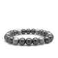 8mm Bead Bracelet, Stretchy Bracelets for Women, Stainless Steel Jewelry, Large Metal Bead Bracelet, Silver and Black