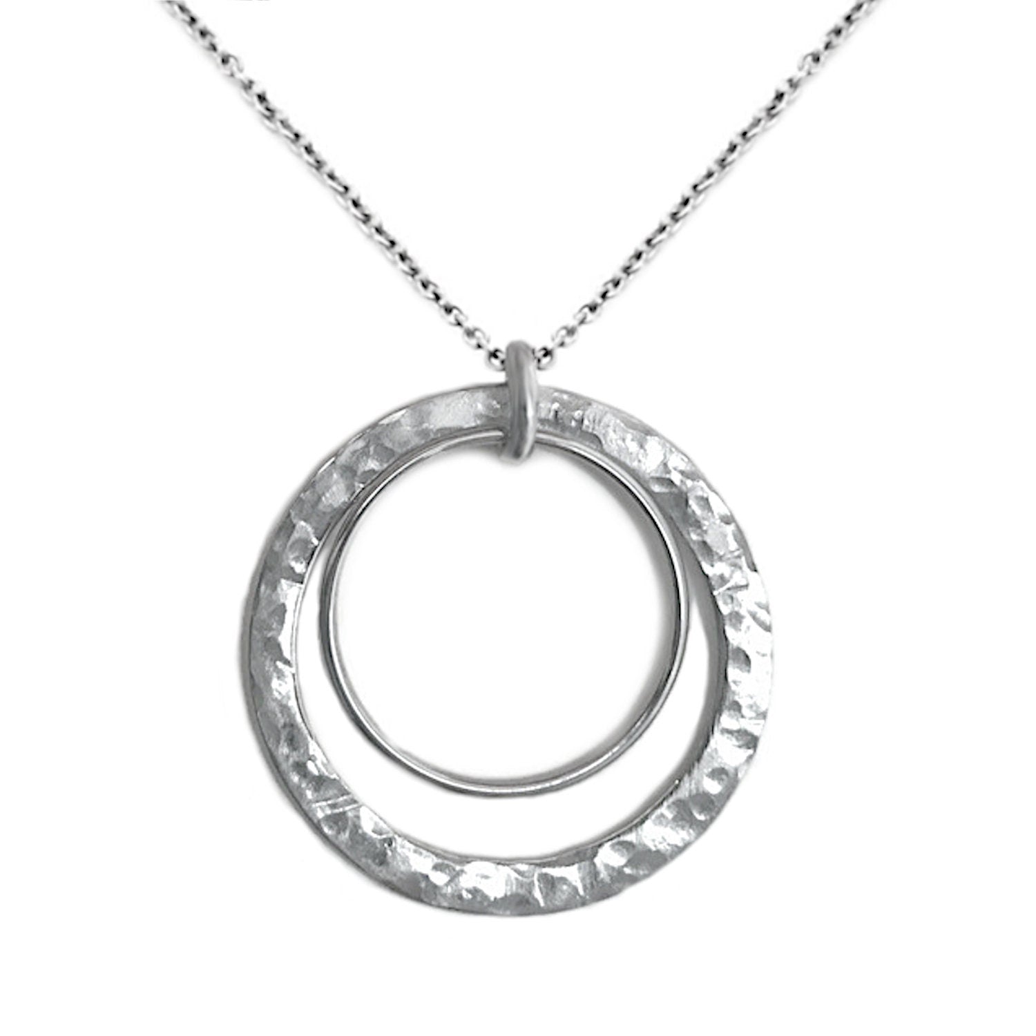 Silver Hammered Circle Necklace, 2 Two Circle Necklace, Gift for Sister, Non Tarnish, Stainless Steel Jewelry for Women, Round Pendant