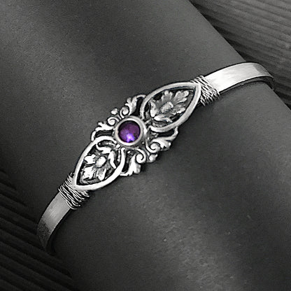 Modern Medieval Bracelet, Womens Thin Stainless Steel Cuff Bracelet, Femiine Filigree Detail, Resin Center, Gift for Girlfriend