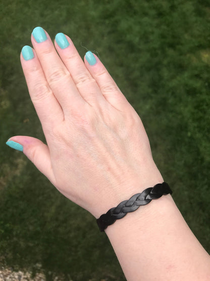 Black Cuff Bracelet Womens, Braided Metal, Stainless Steel Jewelry, Waterproof, Tough Chick, Punk Style, Retro Design