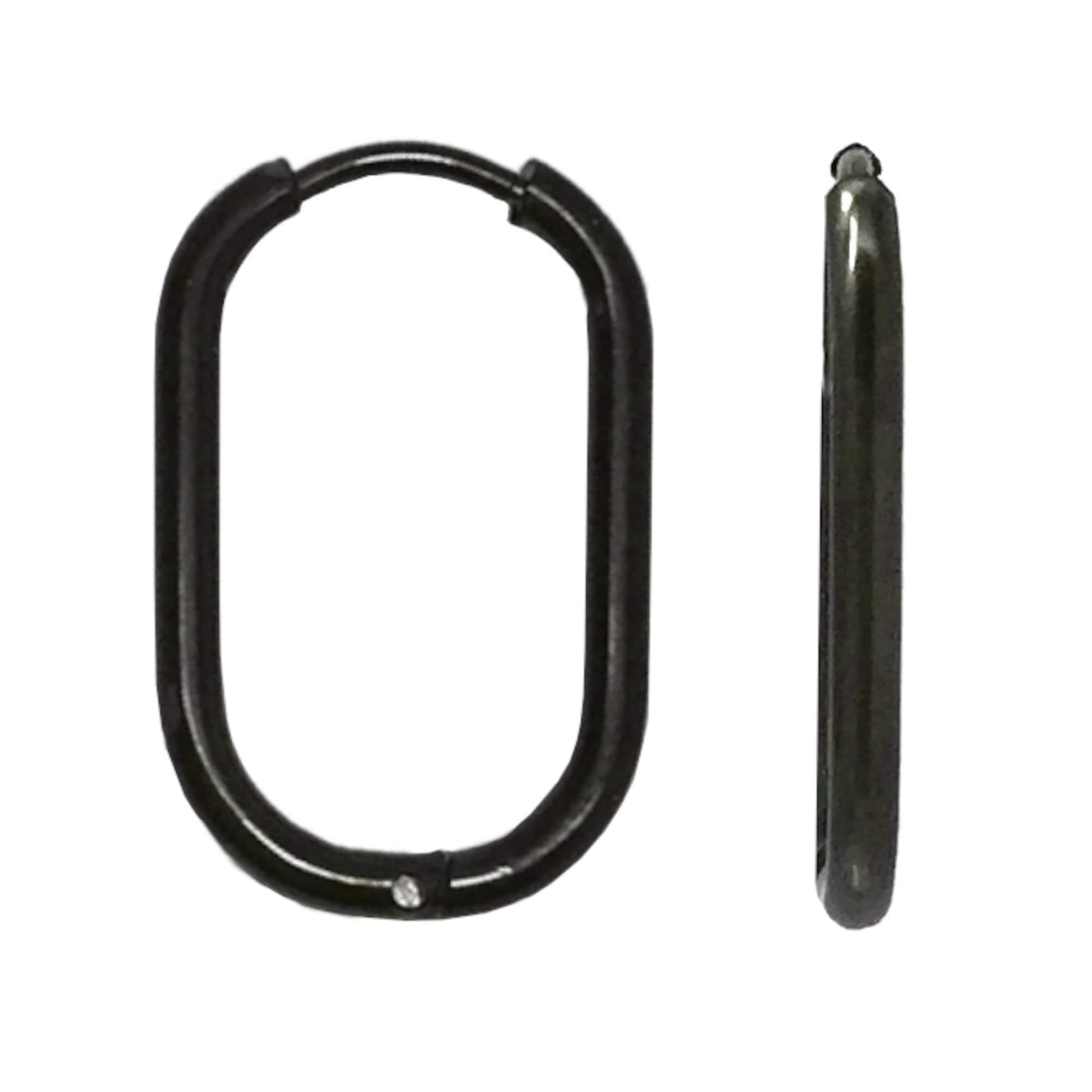 Small Black Hinged Huggie Earring, Stainless Steel Chain Link Hoop Earrings, Mini Oval Hoops, Rectangular Hoops, Minimalist Jewelry Unisex
