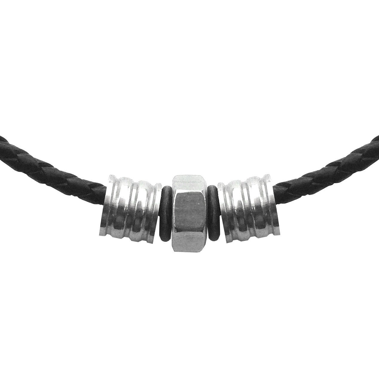 Mens Tribal Necklace, Black Leather Cord, Stainless Steel Jewelry, Gifts for Him, industrial Jewelry, 16 -24 Inch Lengths Available