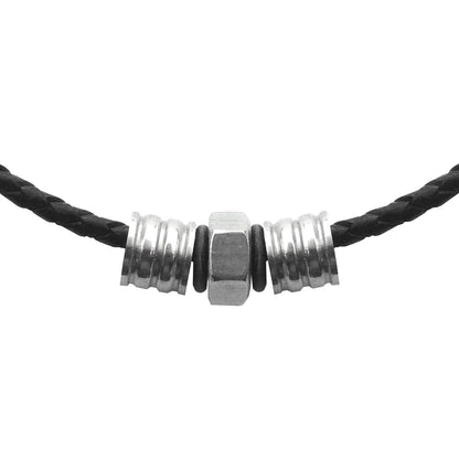 Mens Tribal Necklace, Black Leather Cord, Stainless Steel Jewelry, Gifts for Him, industrial Jewelry, 16 -24 Inch Lengths Available