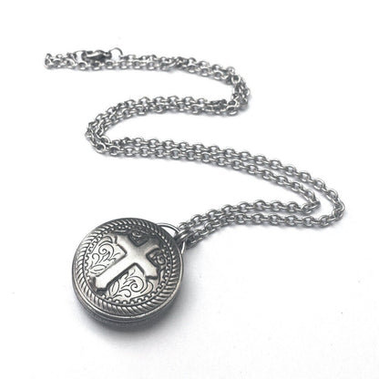 Stainless Steel Necklace, Mens Biker Jewelry, Round Silver Pendant, Gift for Boyfriend