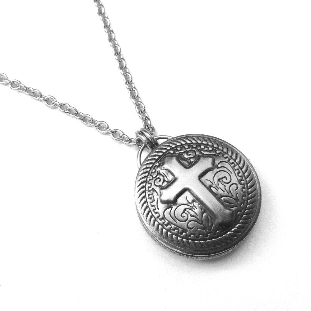 Stainless Steel Necklace, Mens Biker Jewelry, Round Silver Pendant, Gift for Boyfriend