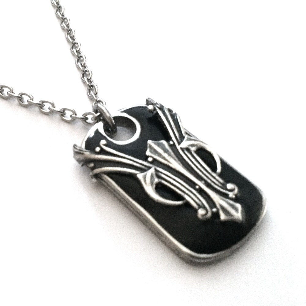 Medieval Dog Tag Pendant, Cool Mens Necklace, Stainless Steel Jewelry, Gift for Boyfriend, Hip Hop