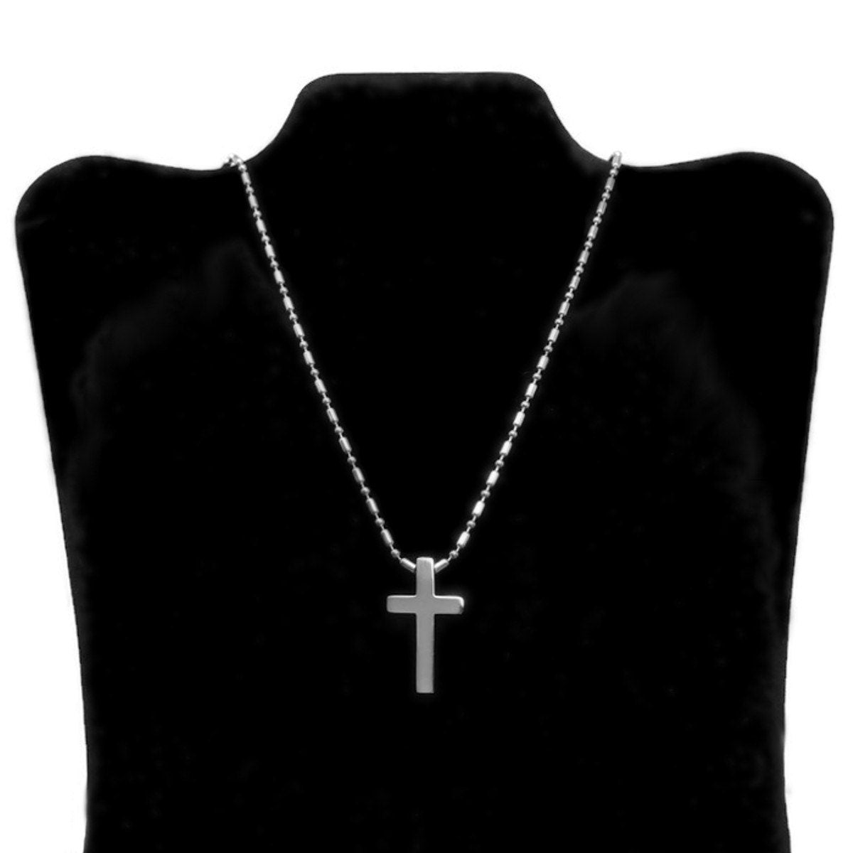 Stainless Steel Cross Necklace, Religious Jewelry, Catholic Gifts for Men, Military Bead Chain, Silver Man Jewellery, Love, Faith
