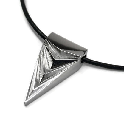 Unisex Necklace, Stainless Steel Jewelry, Arrowhead Pendant, Rocker Necklace, Black Leather Cord, Edgy Jewelry