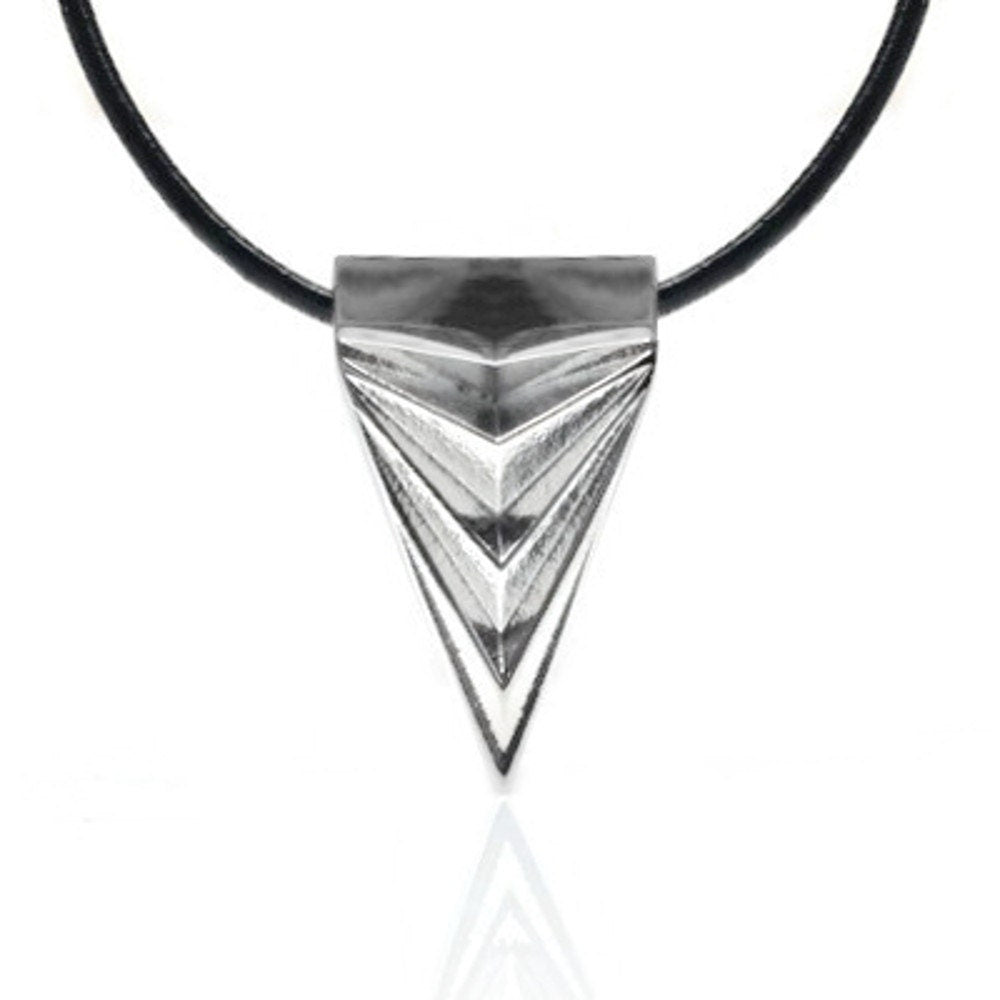 Unisex Necklace, Stainless Steel Jewelry, Arrowhead Pendant, Rocker Necklace, Black Leather Cord, Edgy Jewelry
