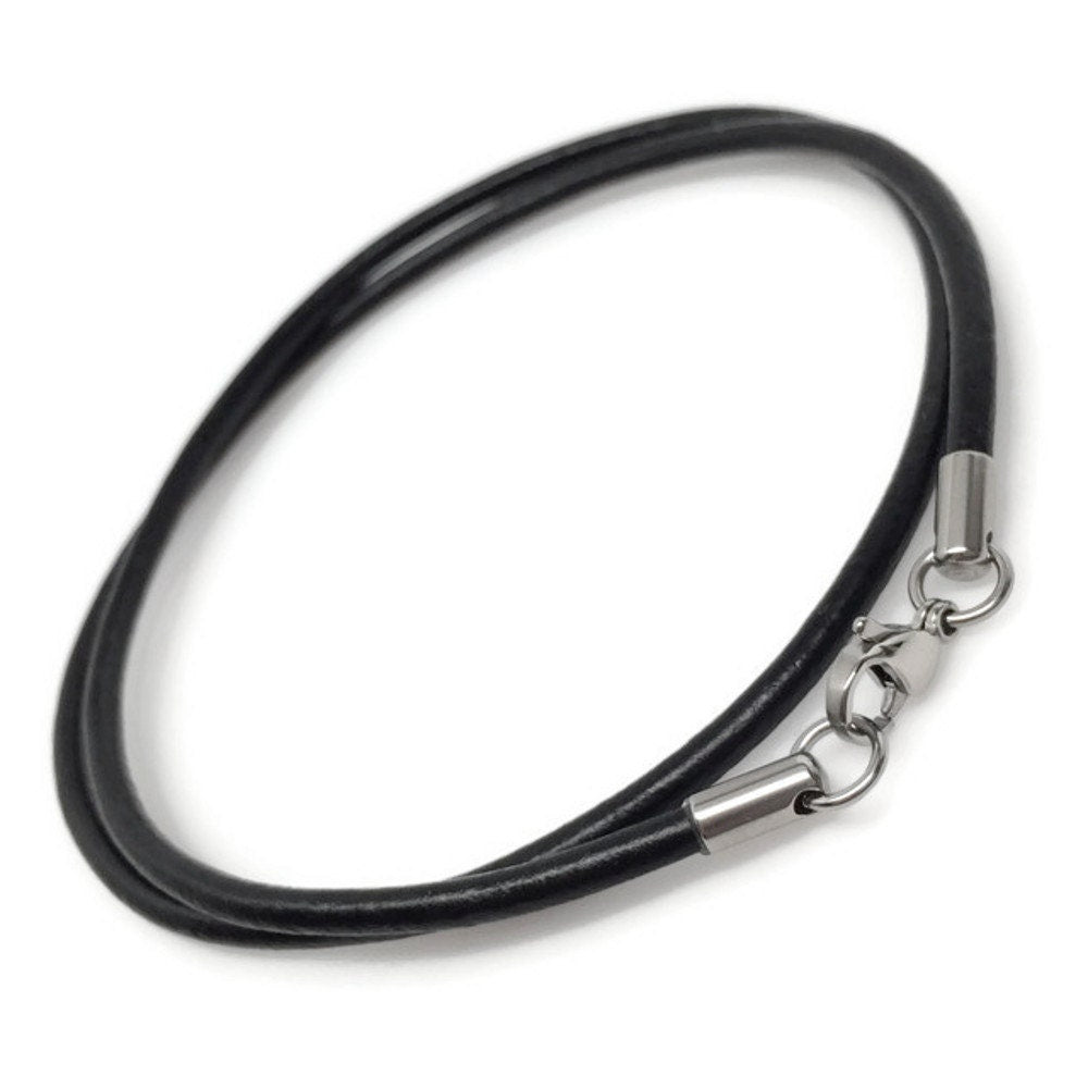 3mm Black Leather Cord Necklace, Stainless Steel, Lobster Clasp, Black Mens Chain, Womens Choker